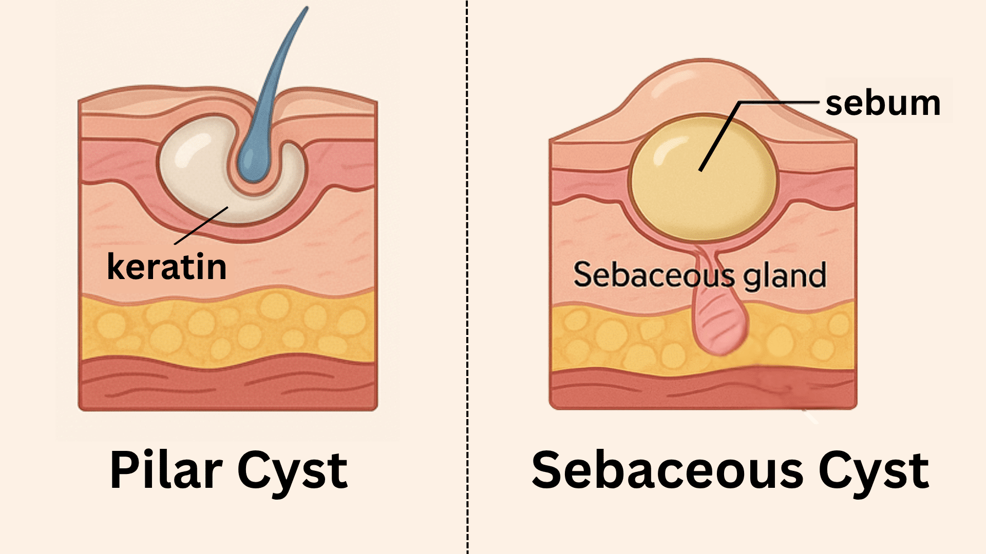 Difference Between Pilar and Sebaceous Cysts