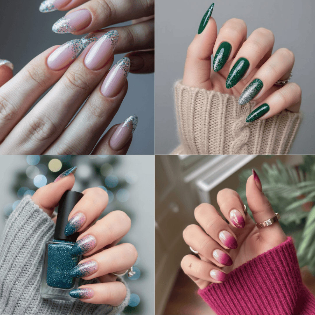 classy winter nails with glitter