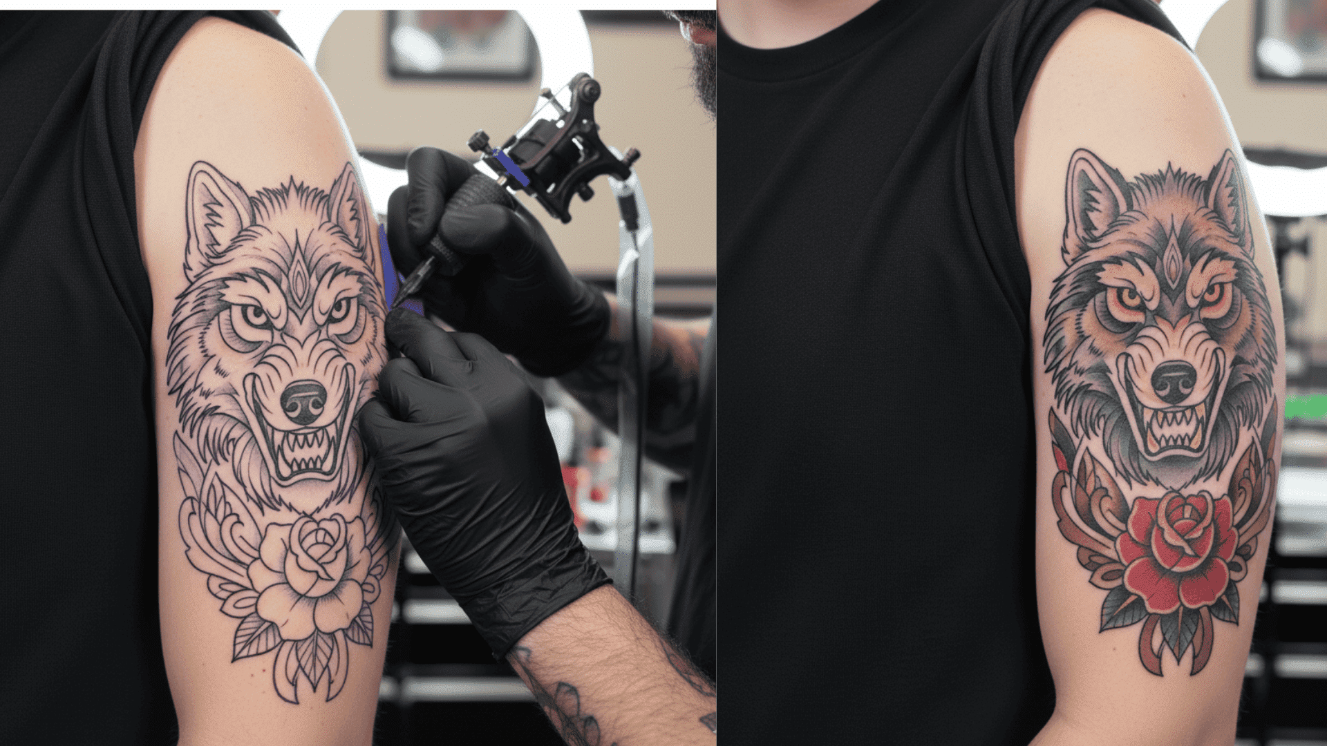 neo traditional tattoo black and grey