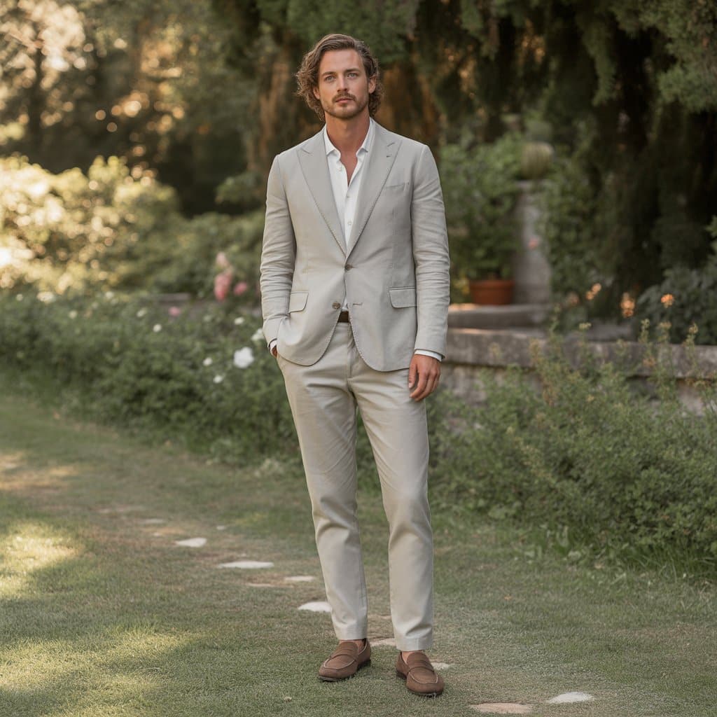 outdoor wedding guest outfit men