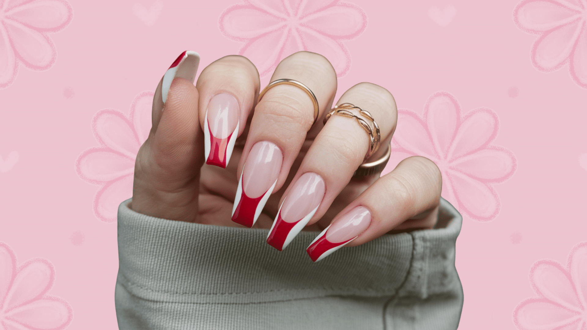 red and white mix nails