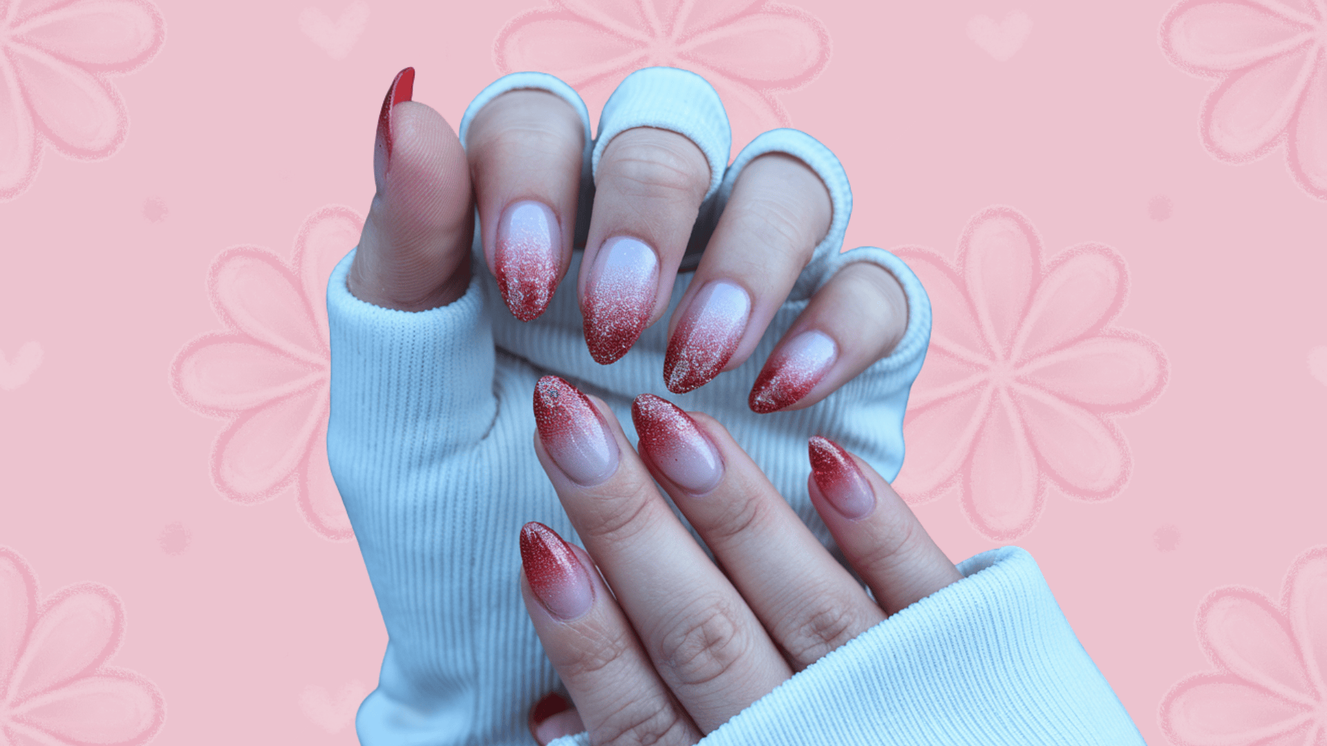 red nail ideas with glitter