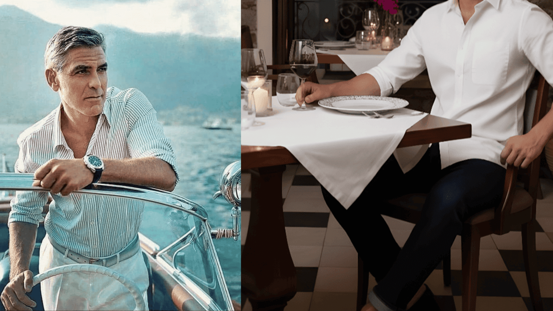 George Clooney Oxford shirt outfit for Greece