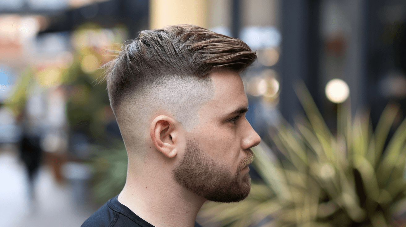 mid fade with brush top haircut