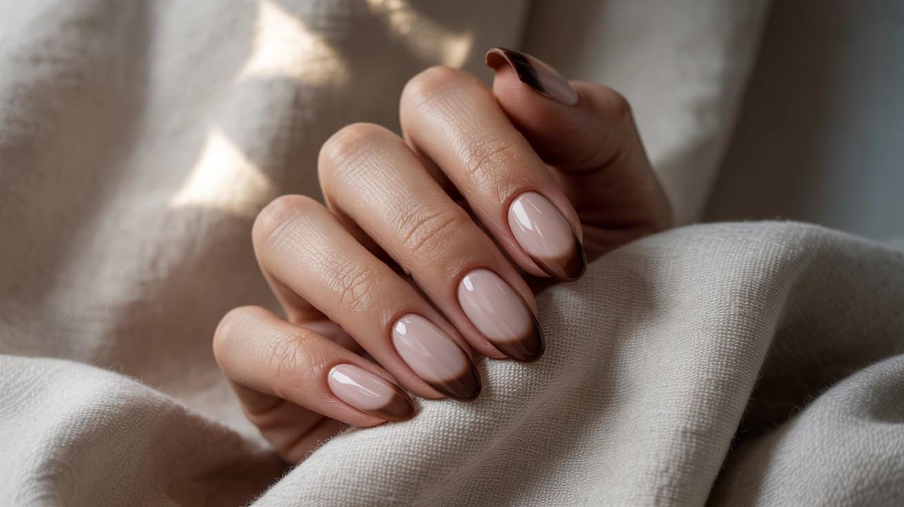 nude to coffee brown ombre nail shade