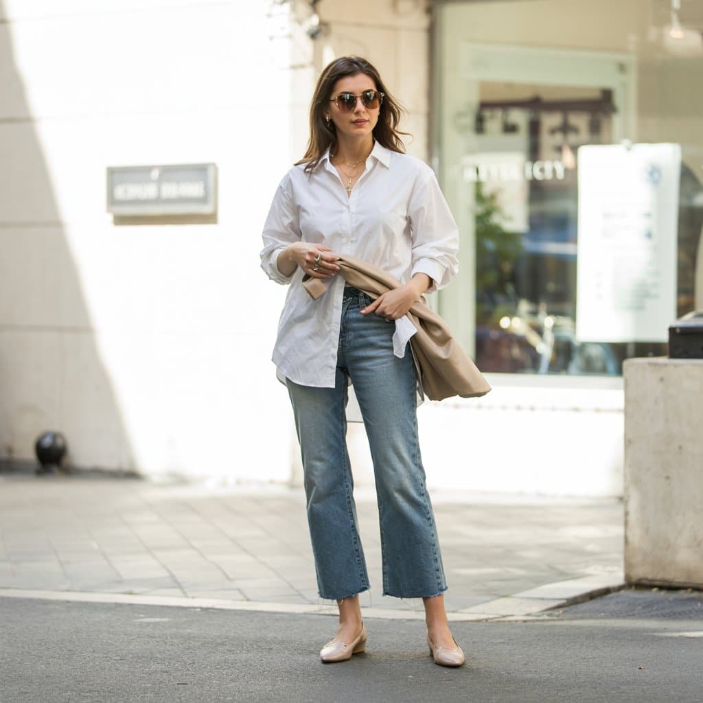oversized shirt flare jeans outfit