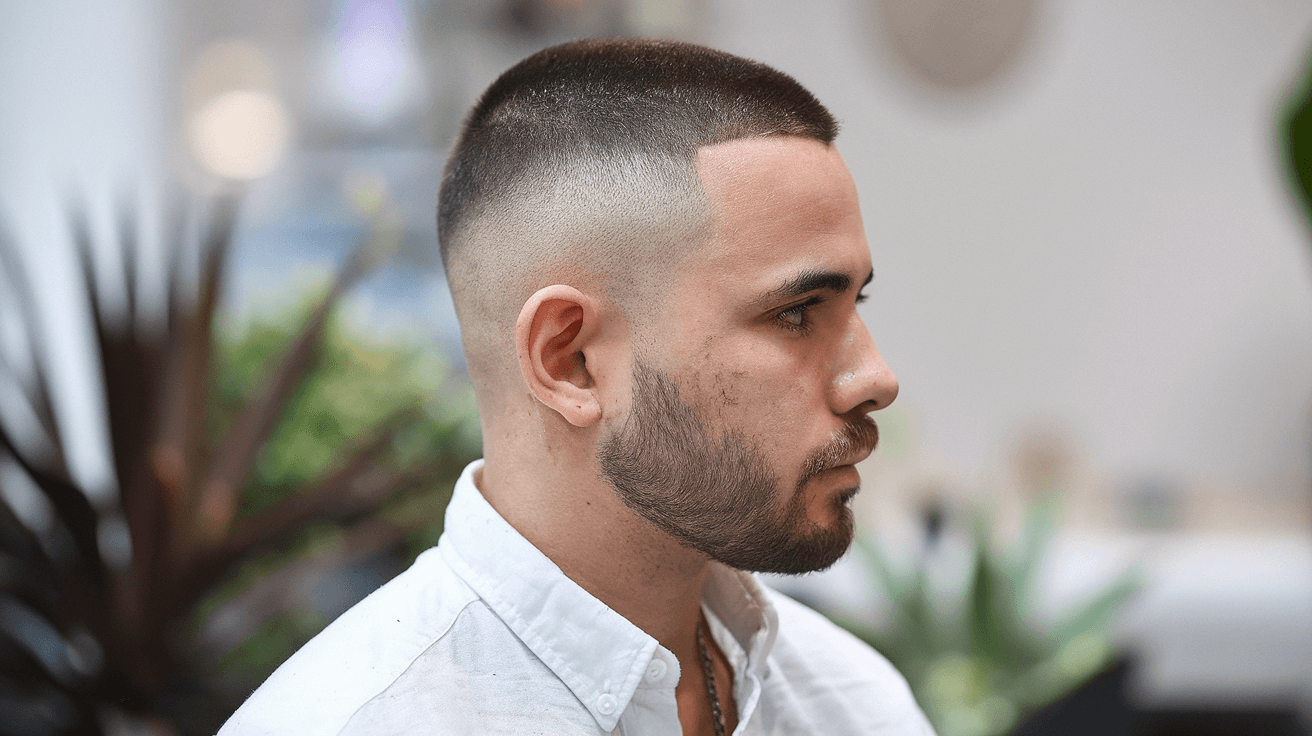 temple fade with buzzed sides haircut