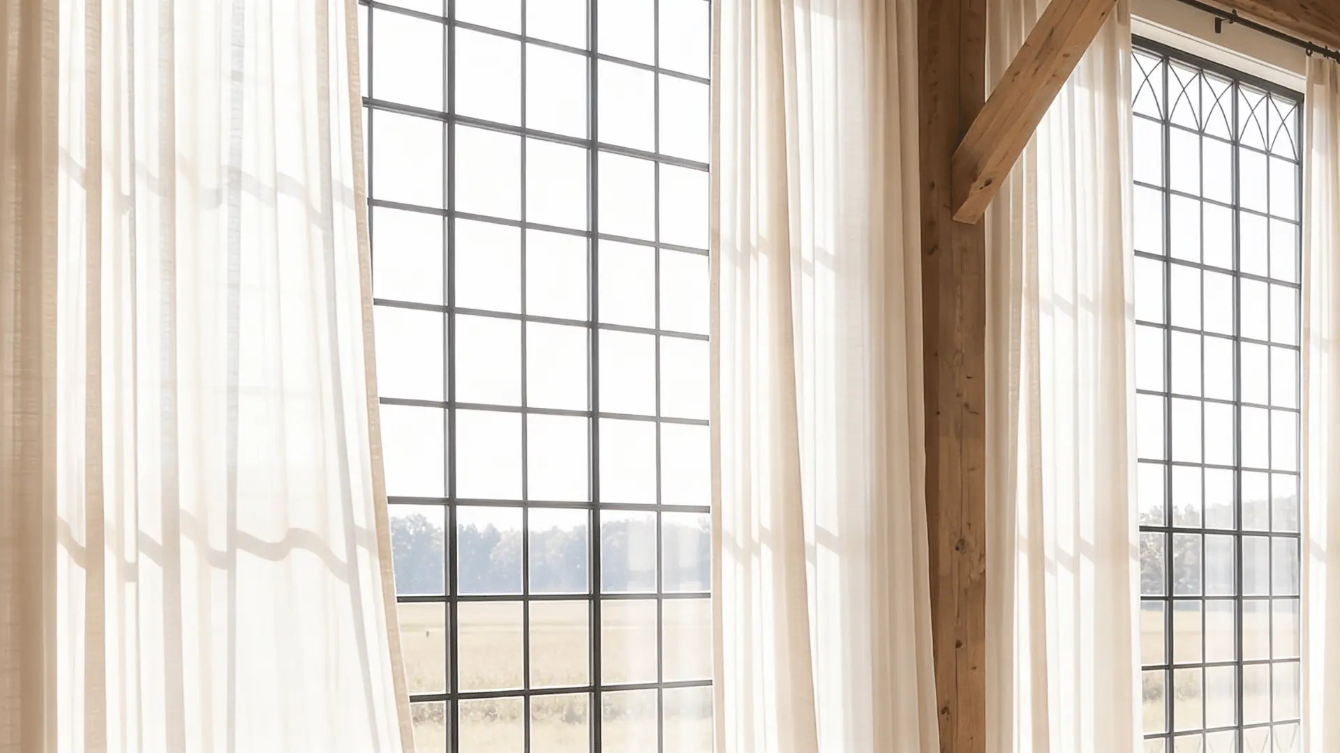 Bright farmhouse room with large windows and natural light