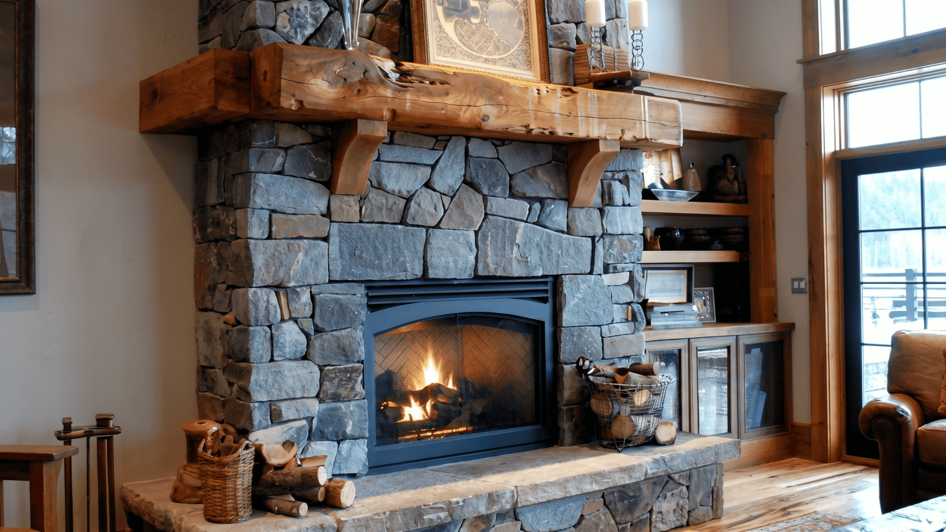 Farmhouse living room with fireplace as focal point
