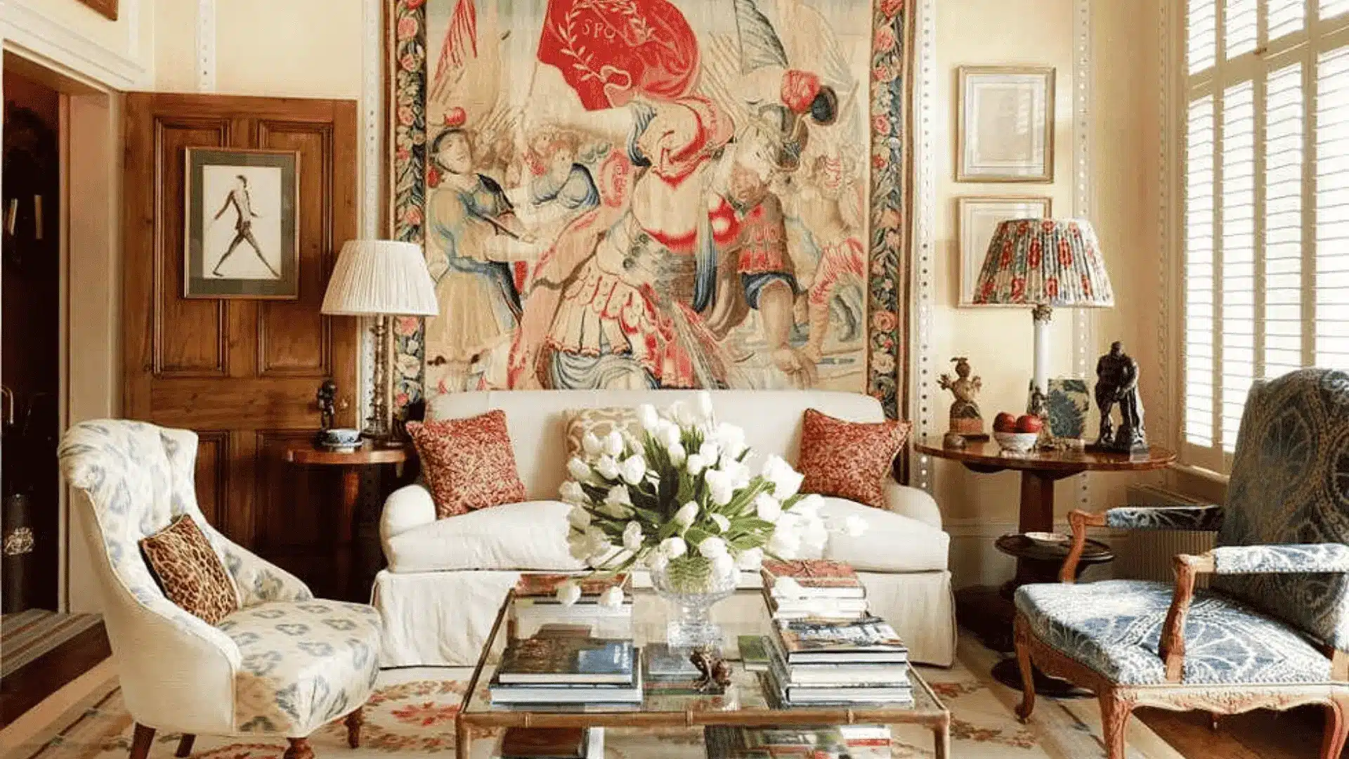 Vintage wall art and framed prints in French country home decor