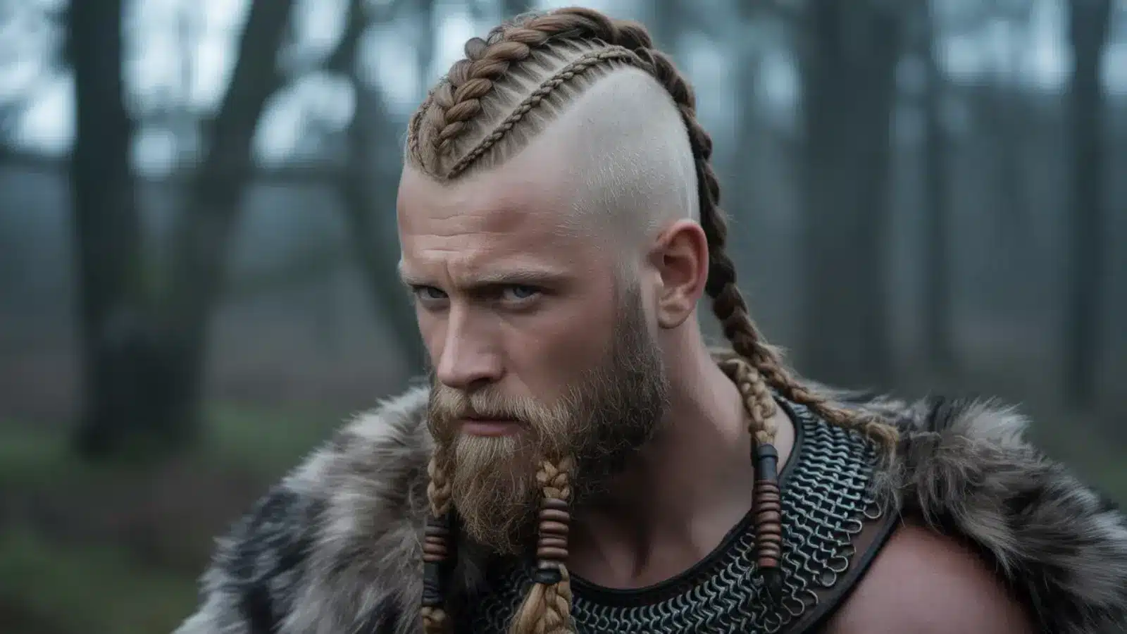 Central braid with shaved sides forming a mohawk style
