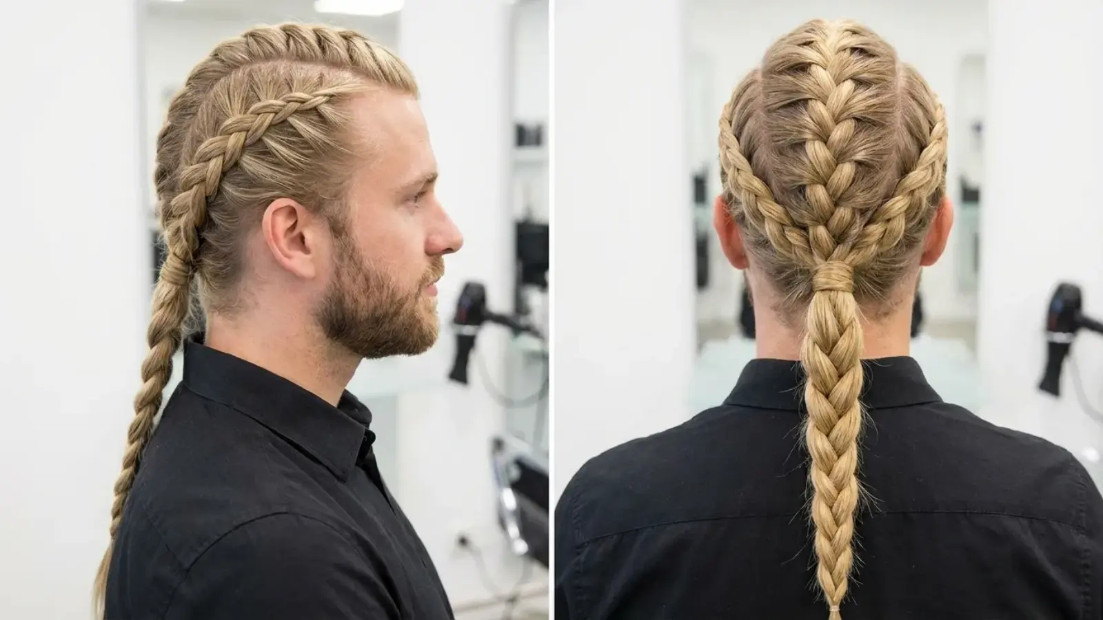 Hair tied into a ponytail with a braid running through it (1)