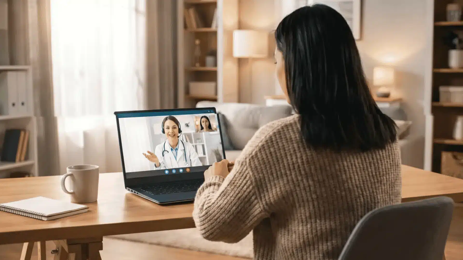 Patient on laptop video call with doctor from home