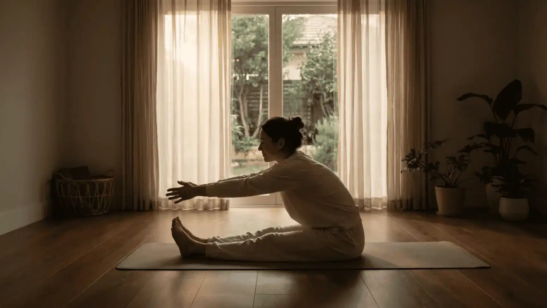 Person performing a stretching exercise to enhance circulation and improve flexibility and mobility.