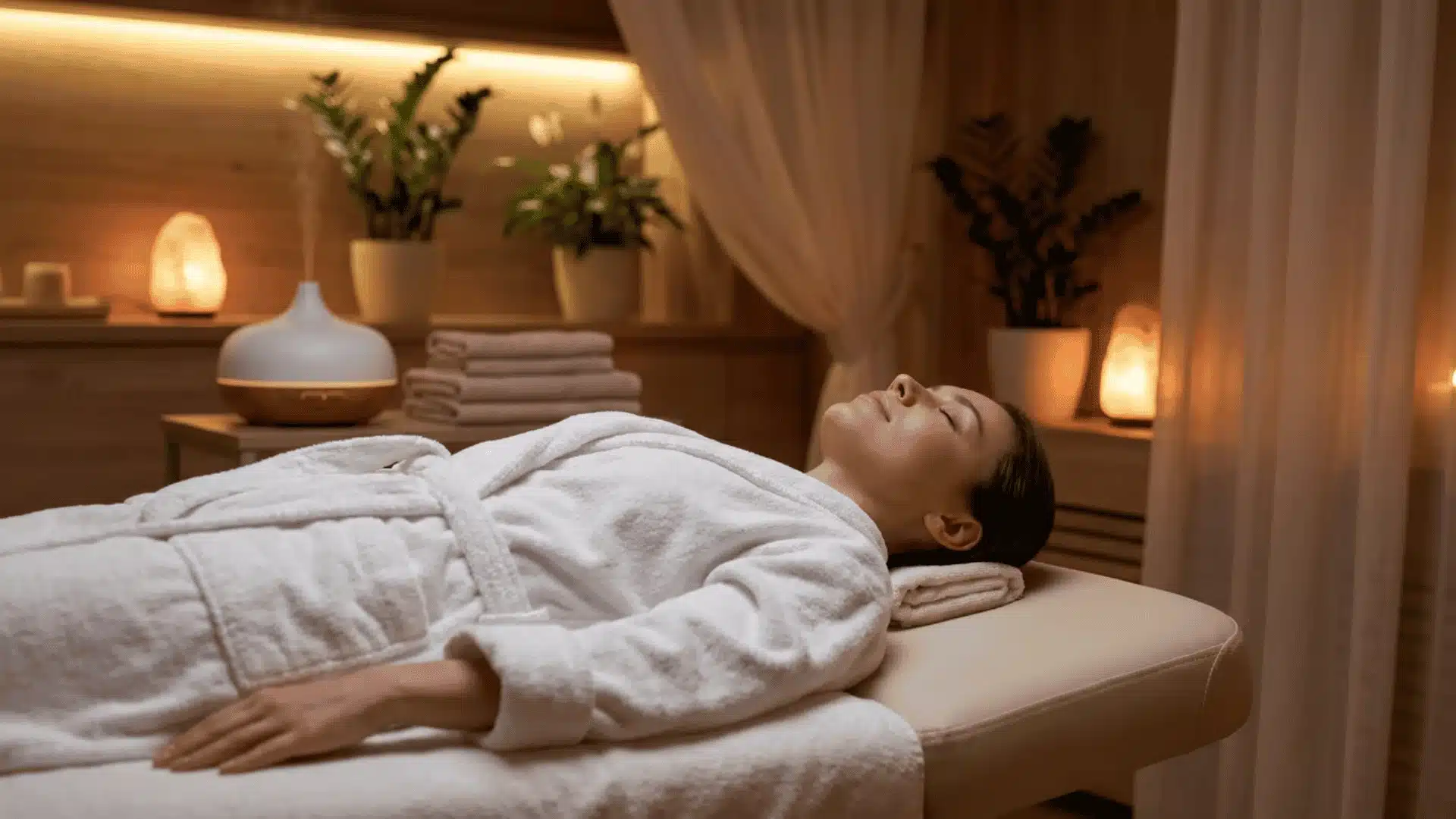 Person relaxing in a calm environment, experiencing the stress-reducing and relaxing benefits of therapy.