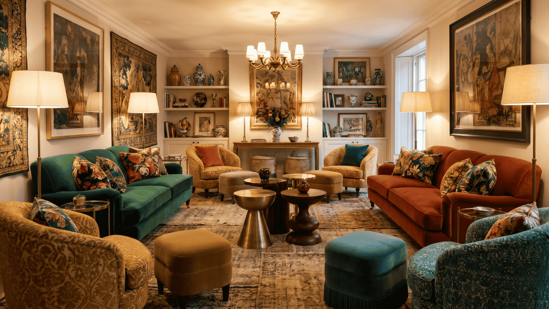 Interior mixing antique furniture with modern decor and seating png