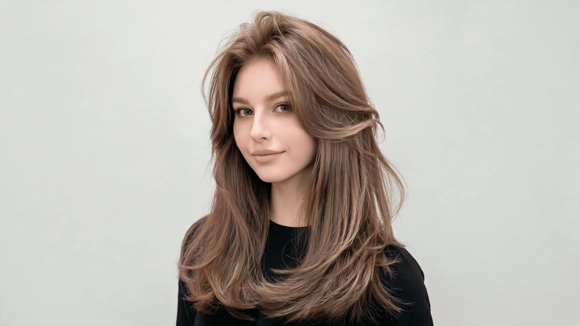 Woman with a long sew-in hairstyle featuring soft face-framing layers and flowing extensions.