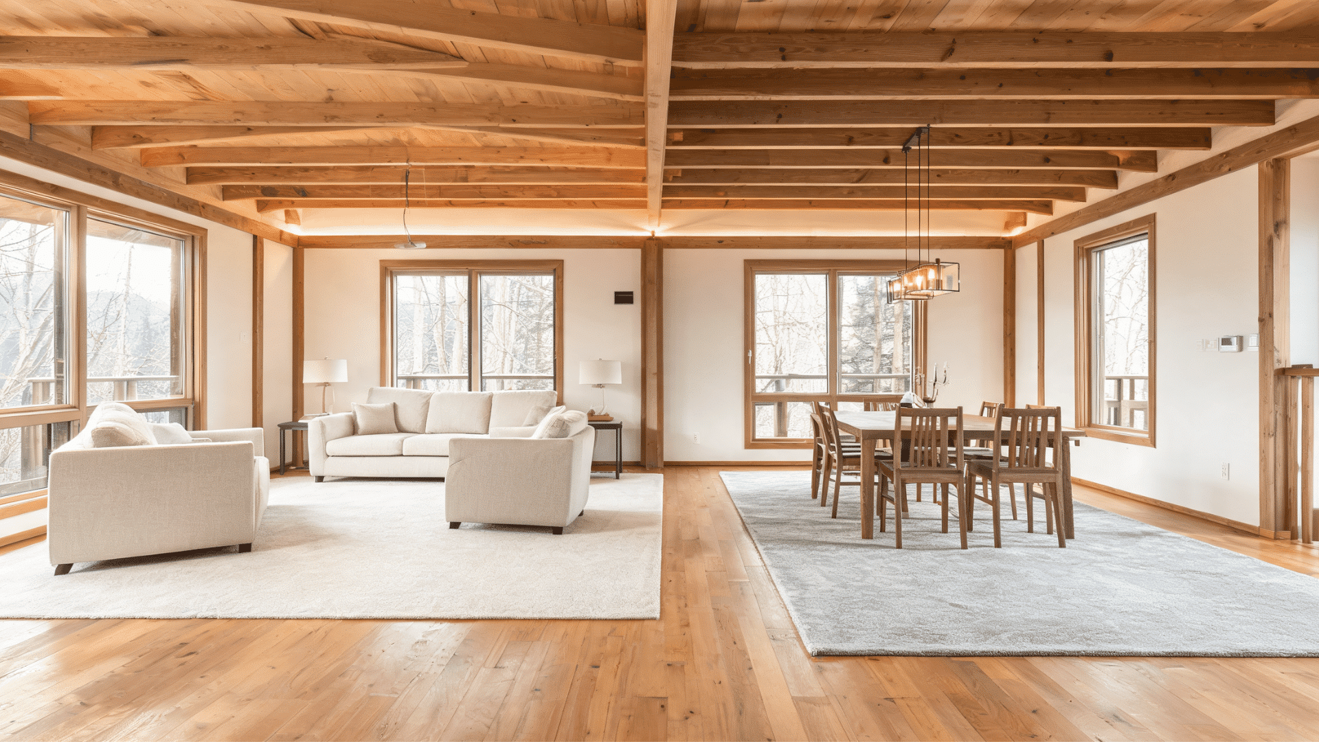 soft rugs in living room showing zoning spaces