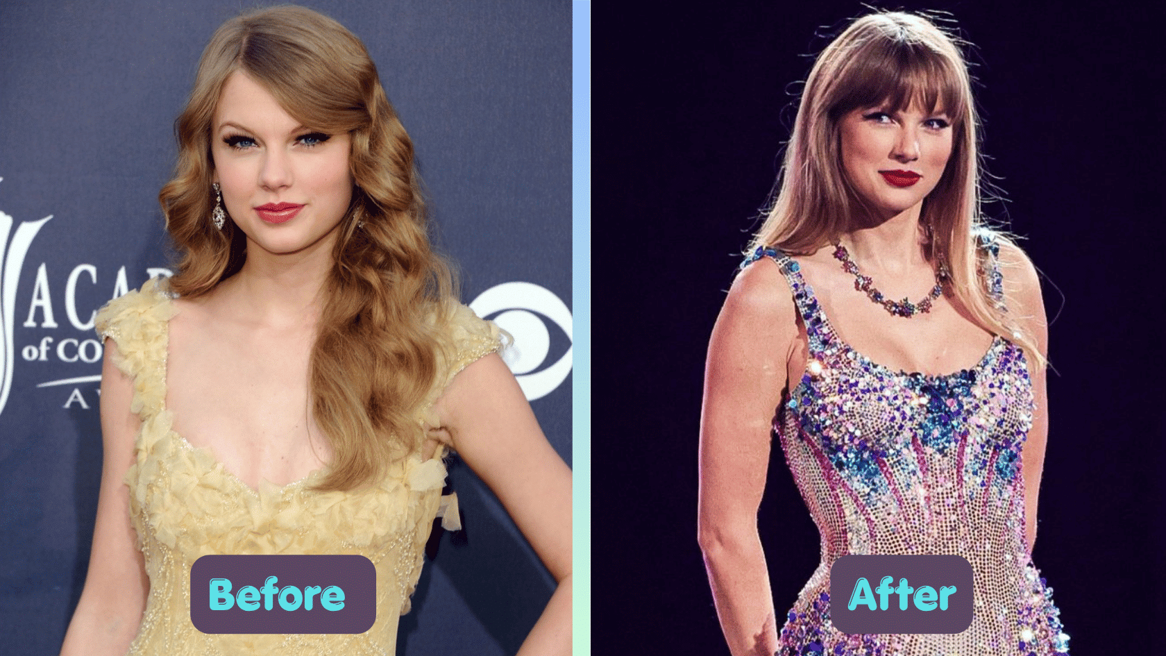 Taylor Swift plastic surgery before and after comparison showing rumored body changes over time