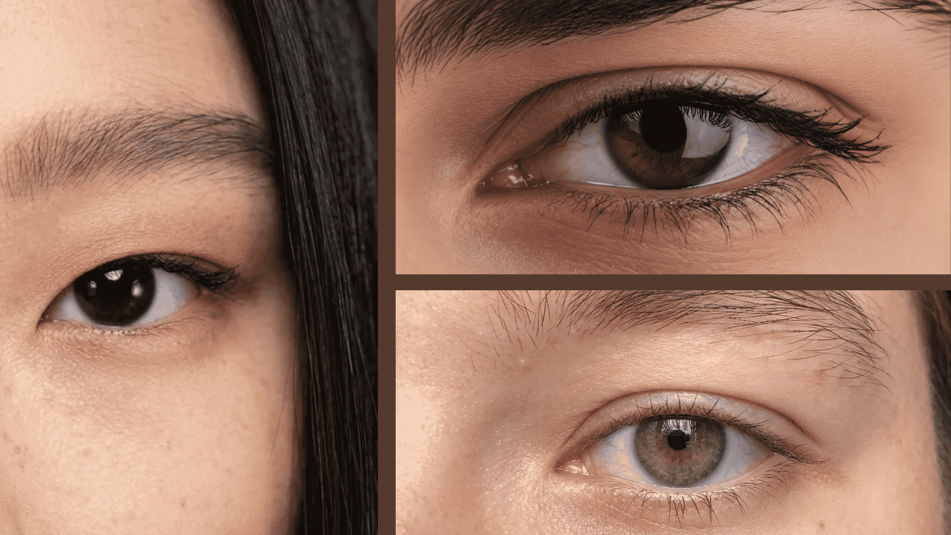 Three close-up eye images in a grid showing different types of eyelids