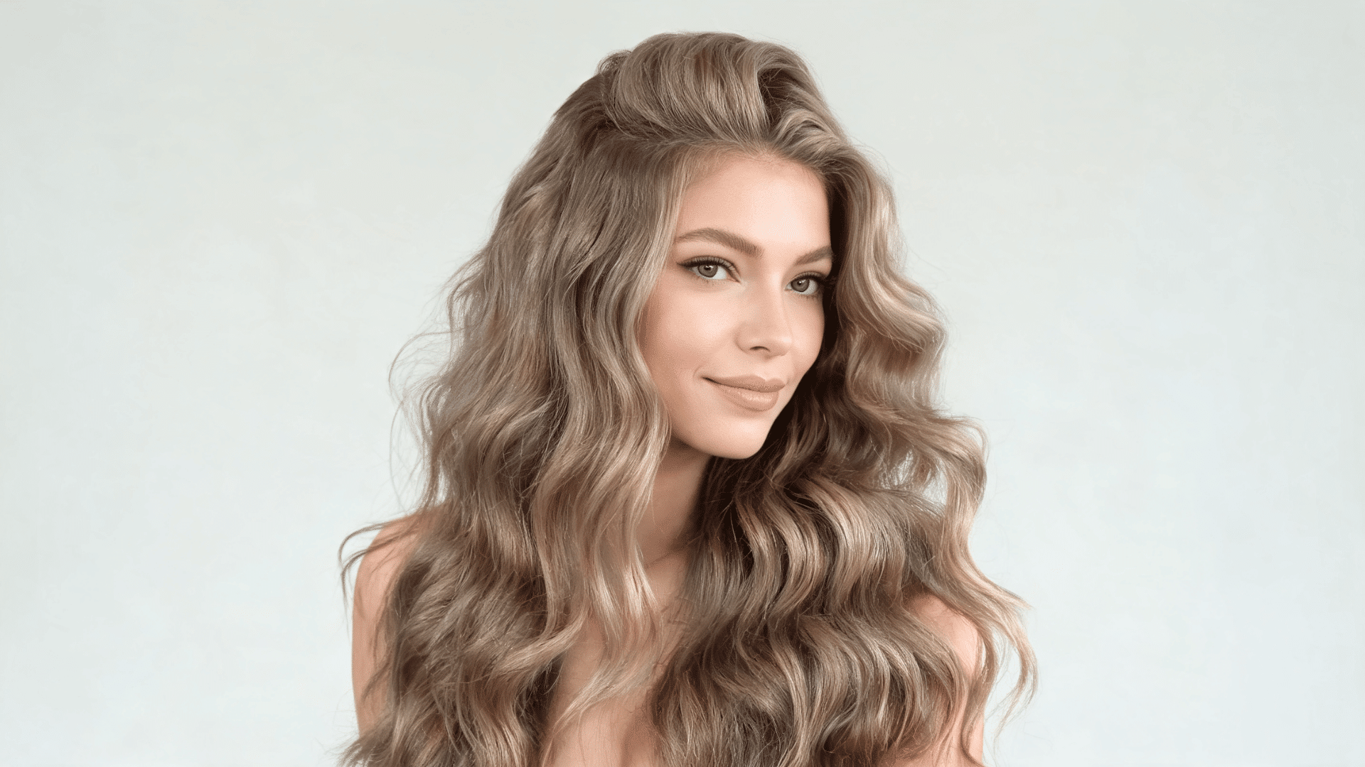 Woman with a loose billowing curl sew-in hairstyle featuring soft volume and flowing curls.