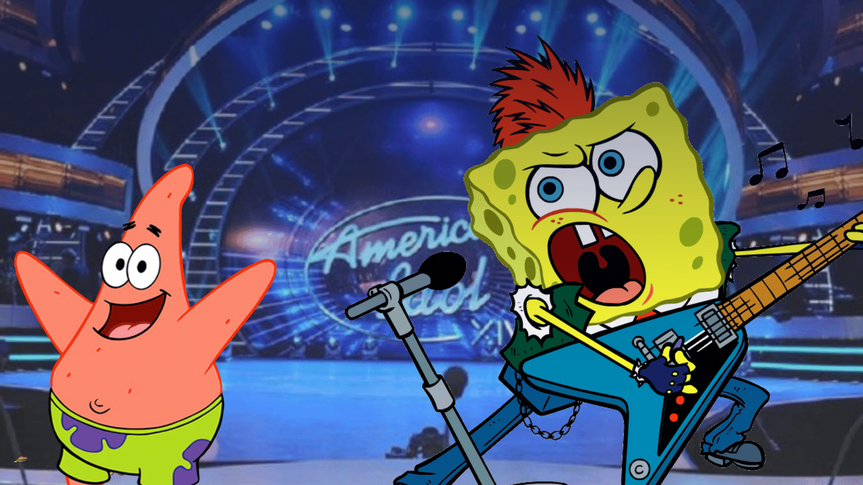 SpongeBob SquarePants and Patrick Star performing on stage
