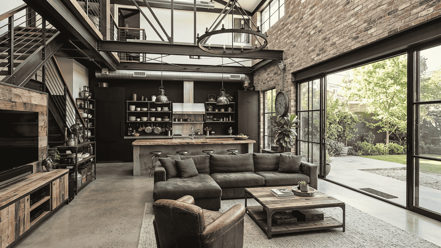 Industrial interior featuring modern interior styles with exposed materials, metal accents, and functional urban decor