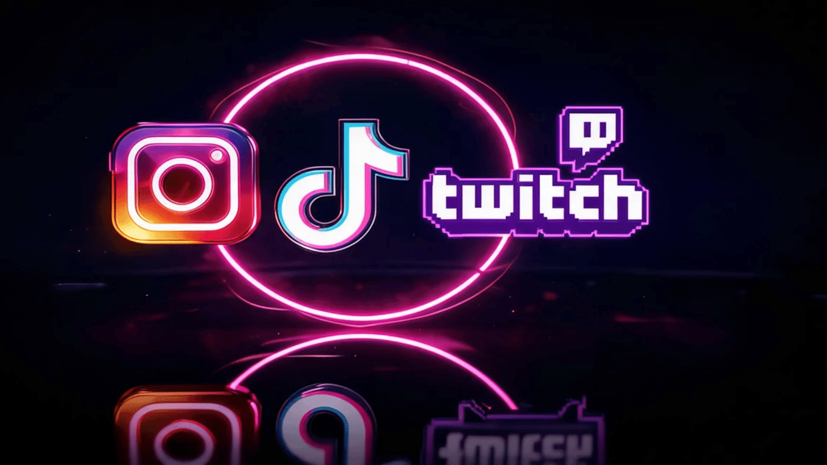 Instagram, TikTok, and Twitch social media platform logos