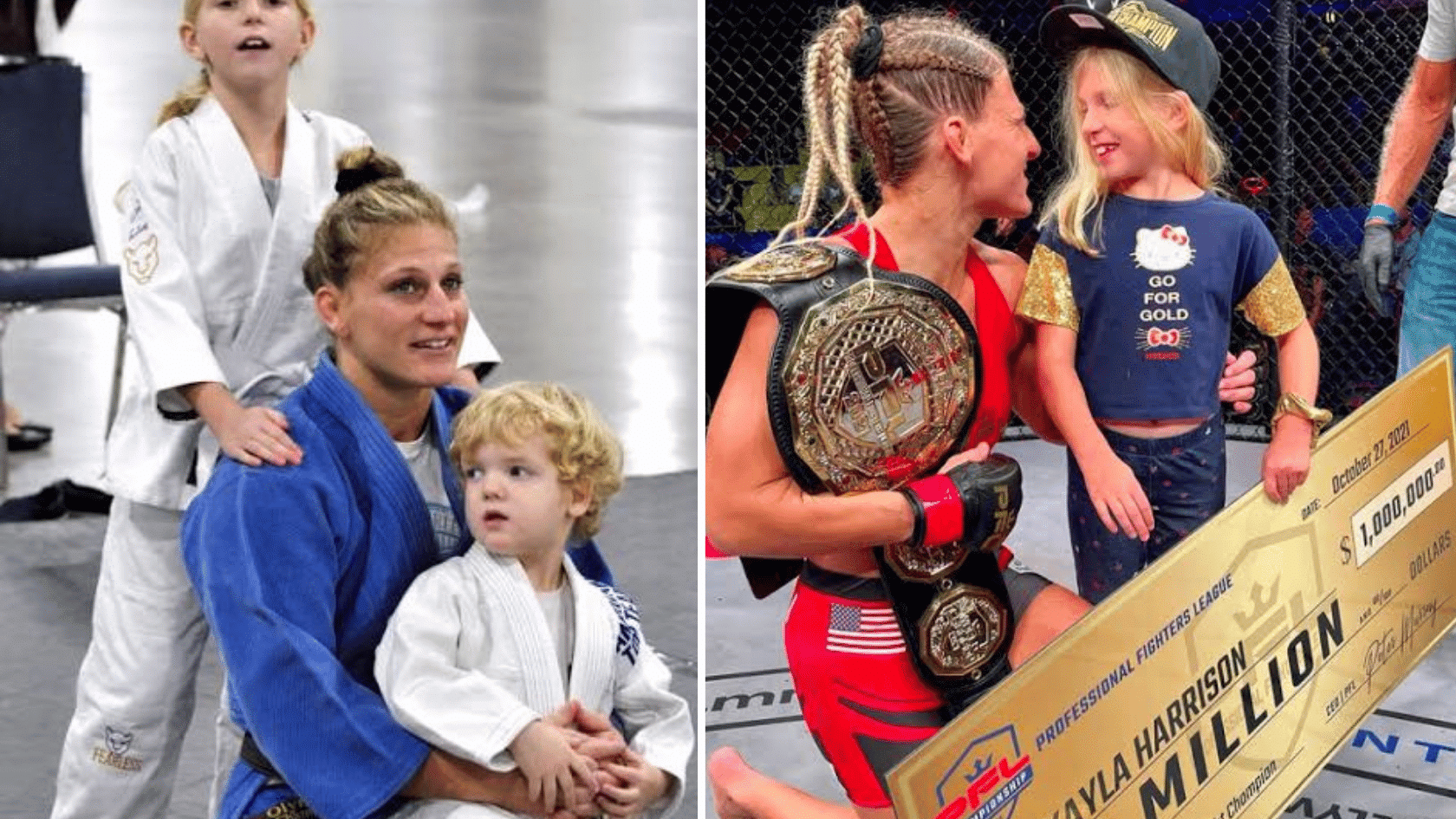 Kayla Harrison with children highlighting her role as a guardian and family life.