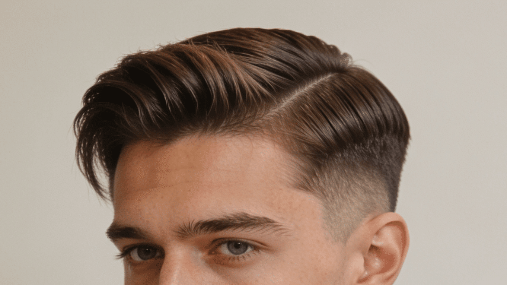 Ivy League haircut with tapered sides and a slightly longer top combed to the side