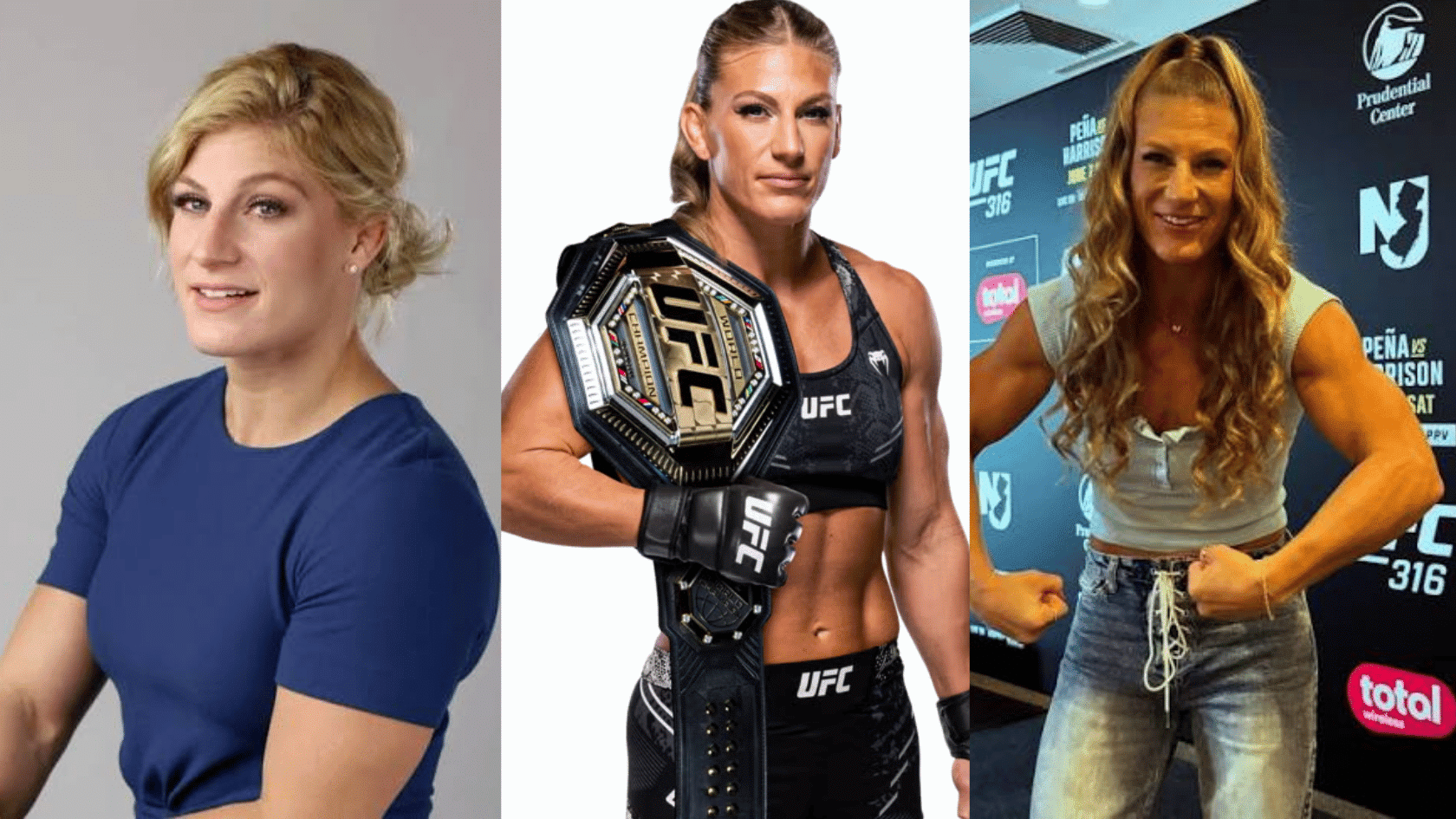 Kayla Harrison collage showing her judo career, UFC championship, and fighting journey.