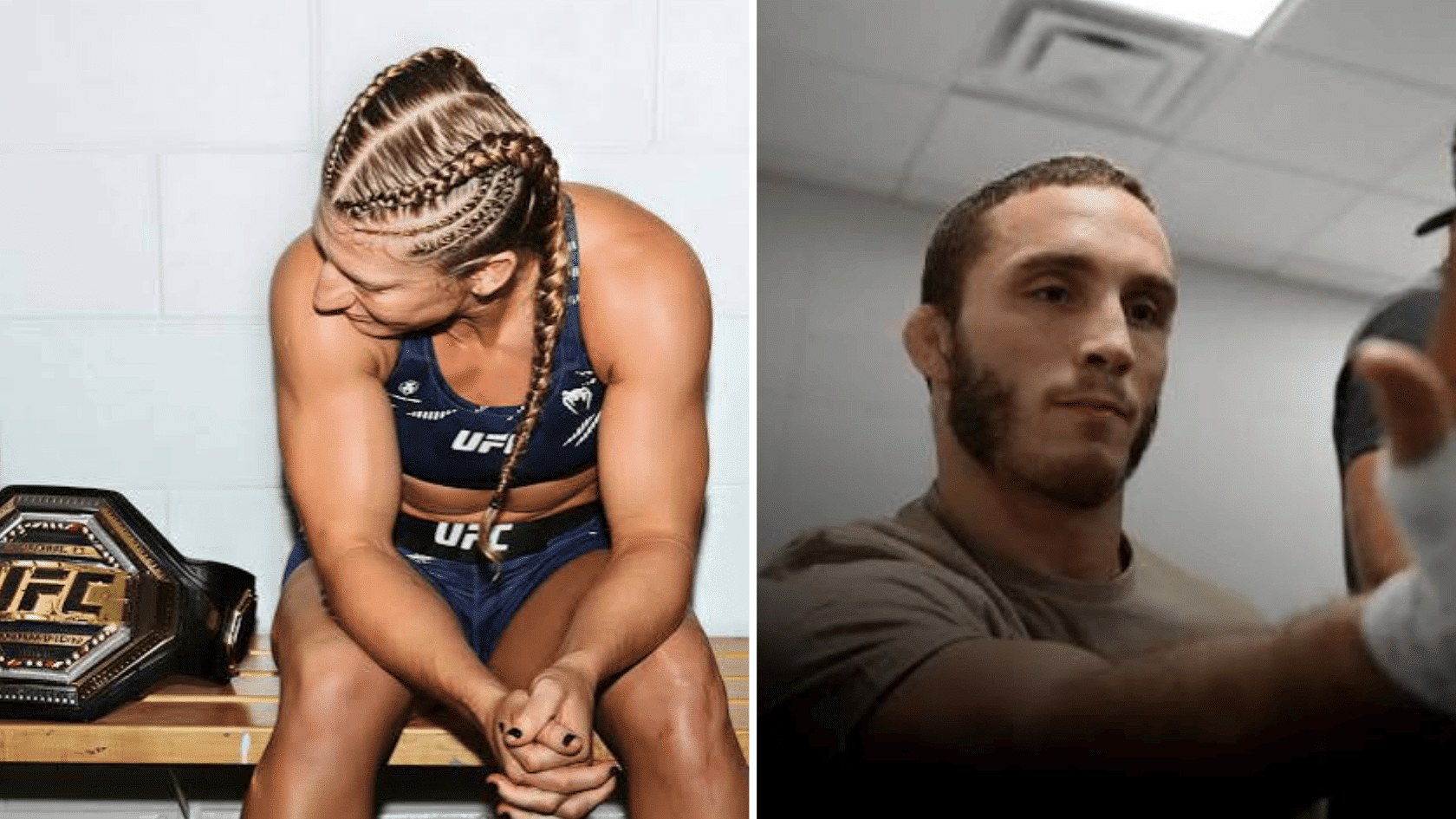 Kayla Harrison with UFC belt alongside Anthony Rocco Martin during their relationship period.