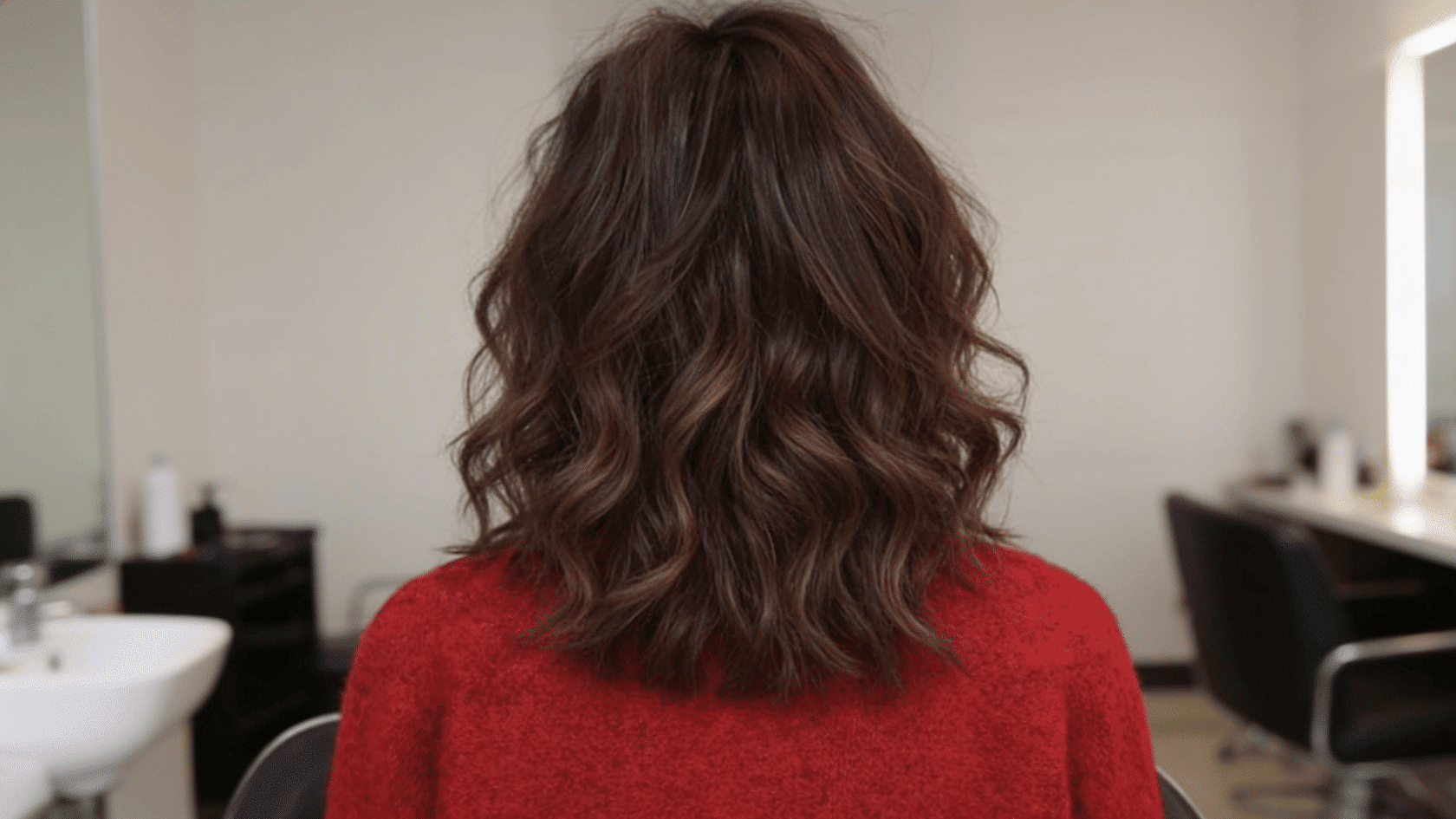 Medium-length layered haircut with side volume and layers starting near the cheekbones