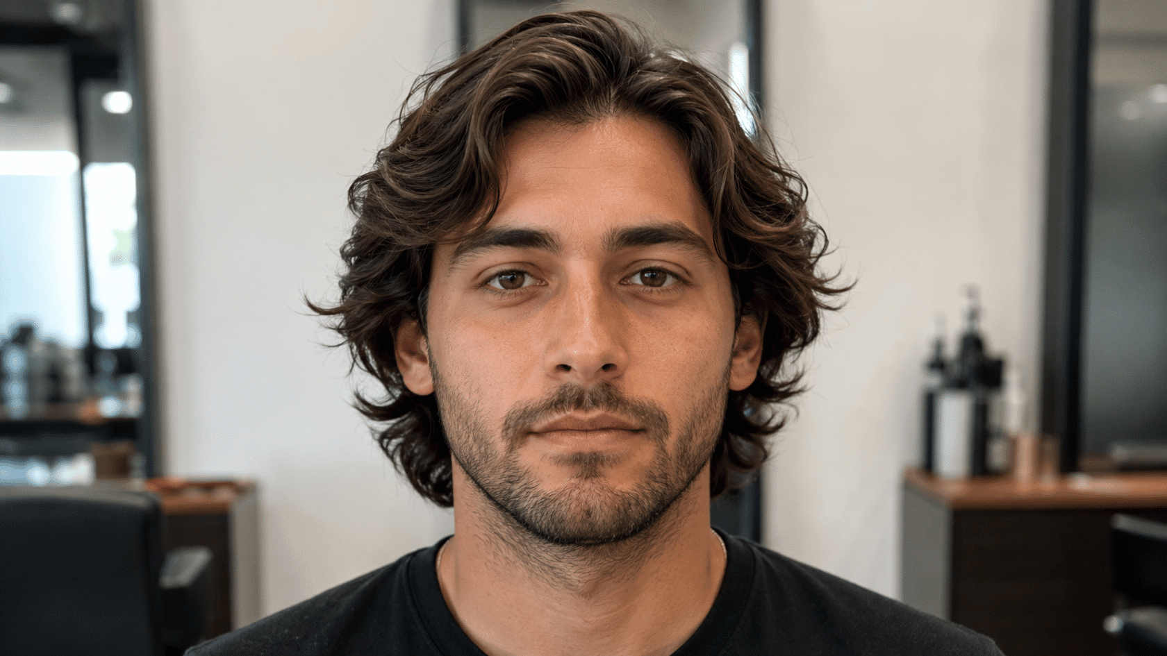 Men’s bro flow haircut with medium wavy hair and natural layered flow