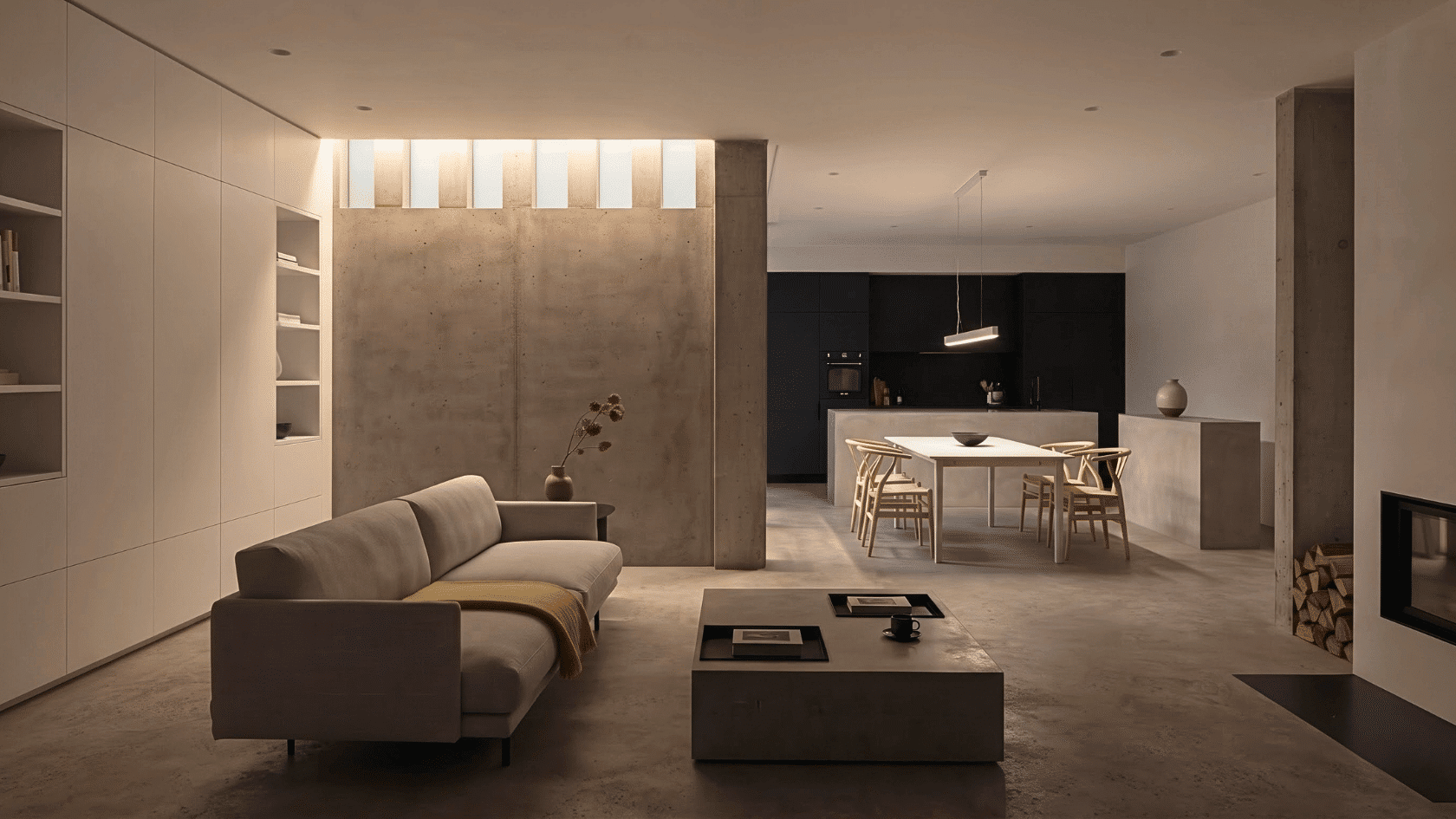 Minimalist space with modern interior styles using clean lines, simple furniture, and clutter-free decor for calm home design