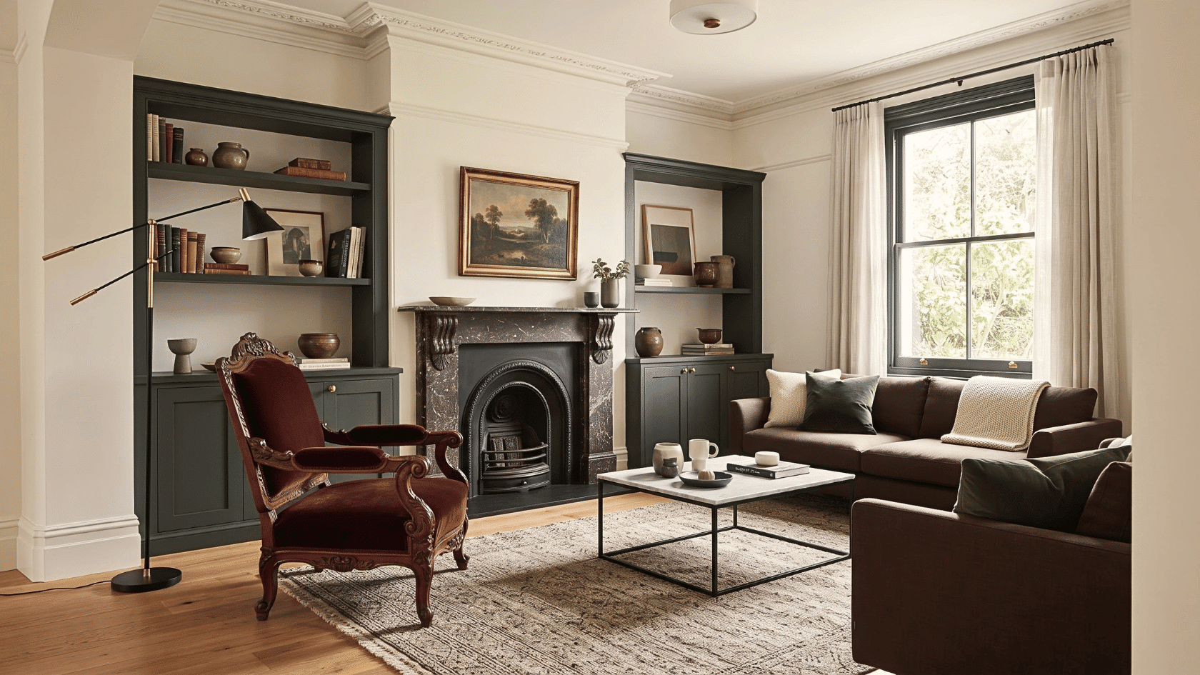 Modern heritage interior showing modern interior styles with traditional elements, elegant details, and updated decor