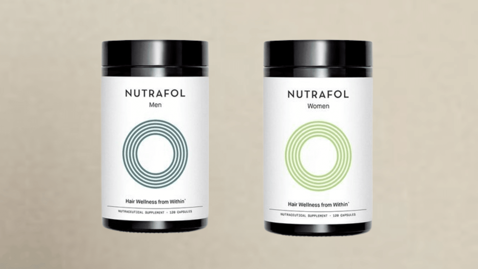 Nutrafol Men and Women supplement bottles displayed side by side for hair wellness support comparison
