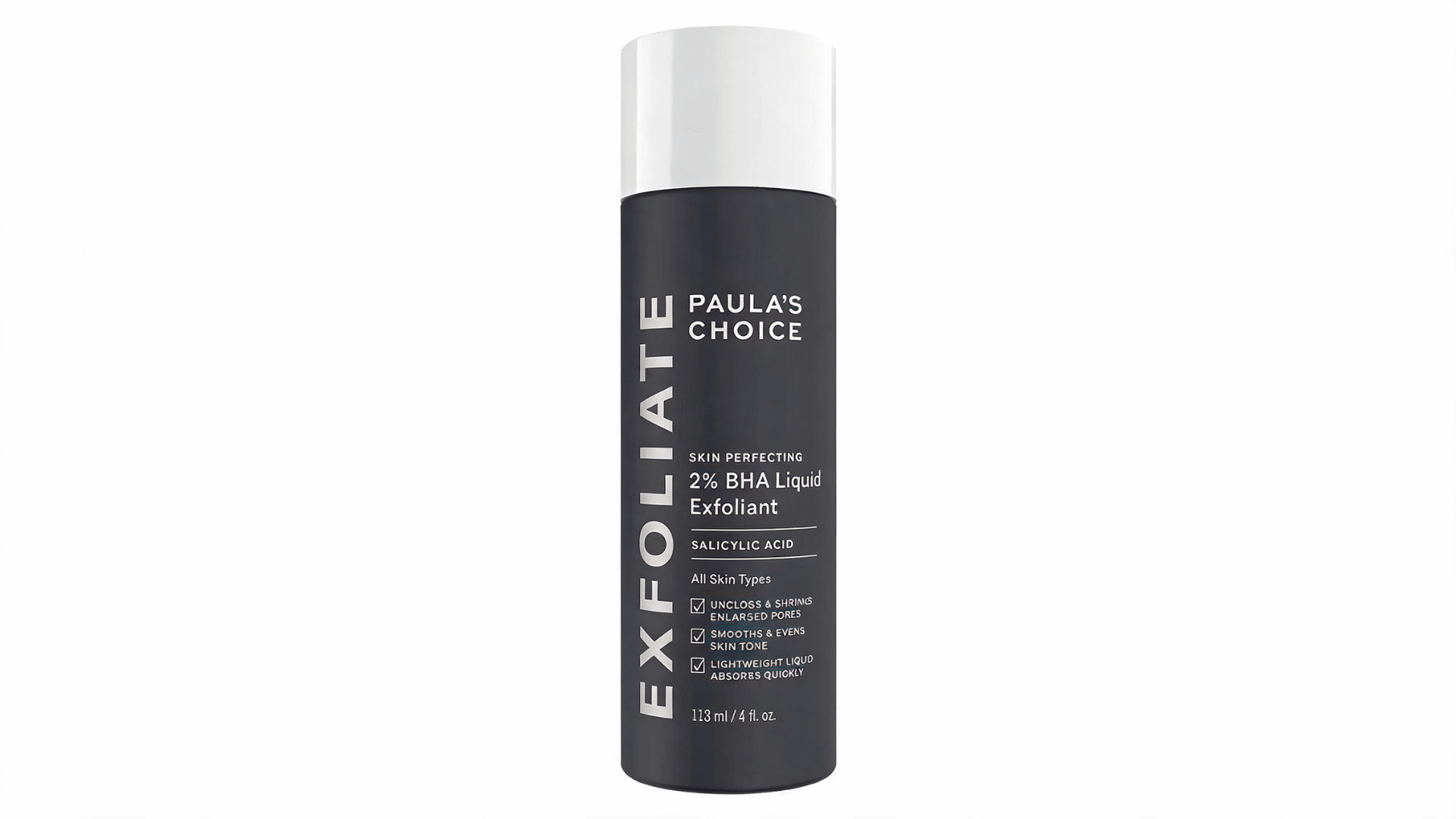 Paula’s Choice BHA exfoliant bottle used in a nighttime skincare routine.