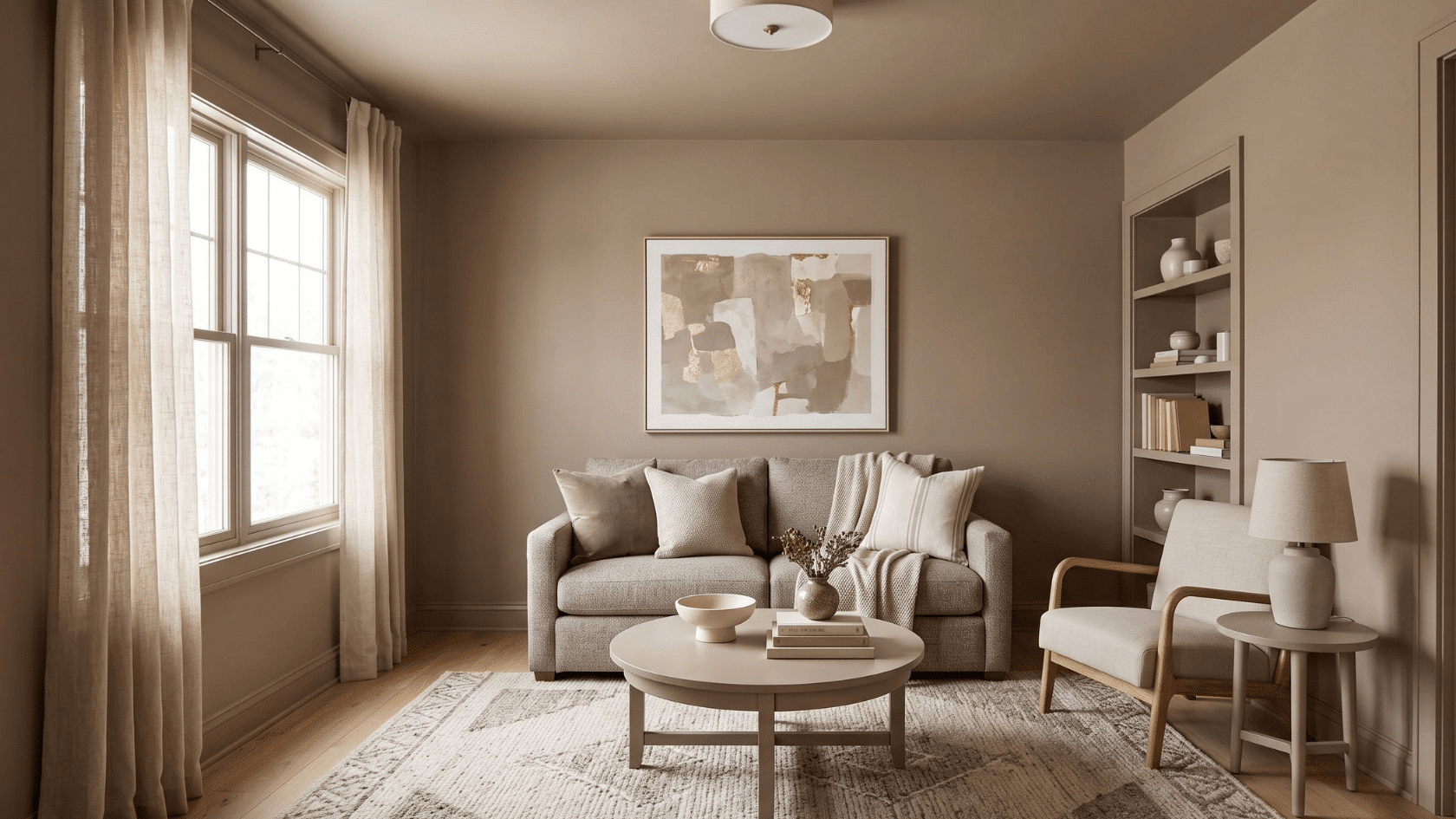 Small living room with coordinated shades of one color across walls, furniture, and textiles
