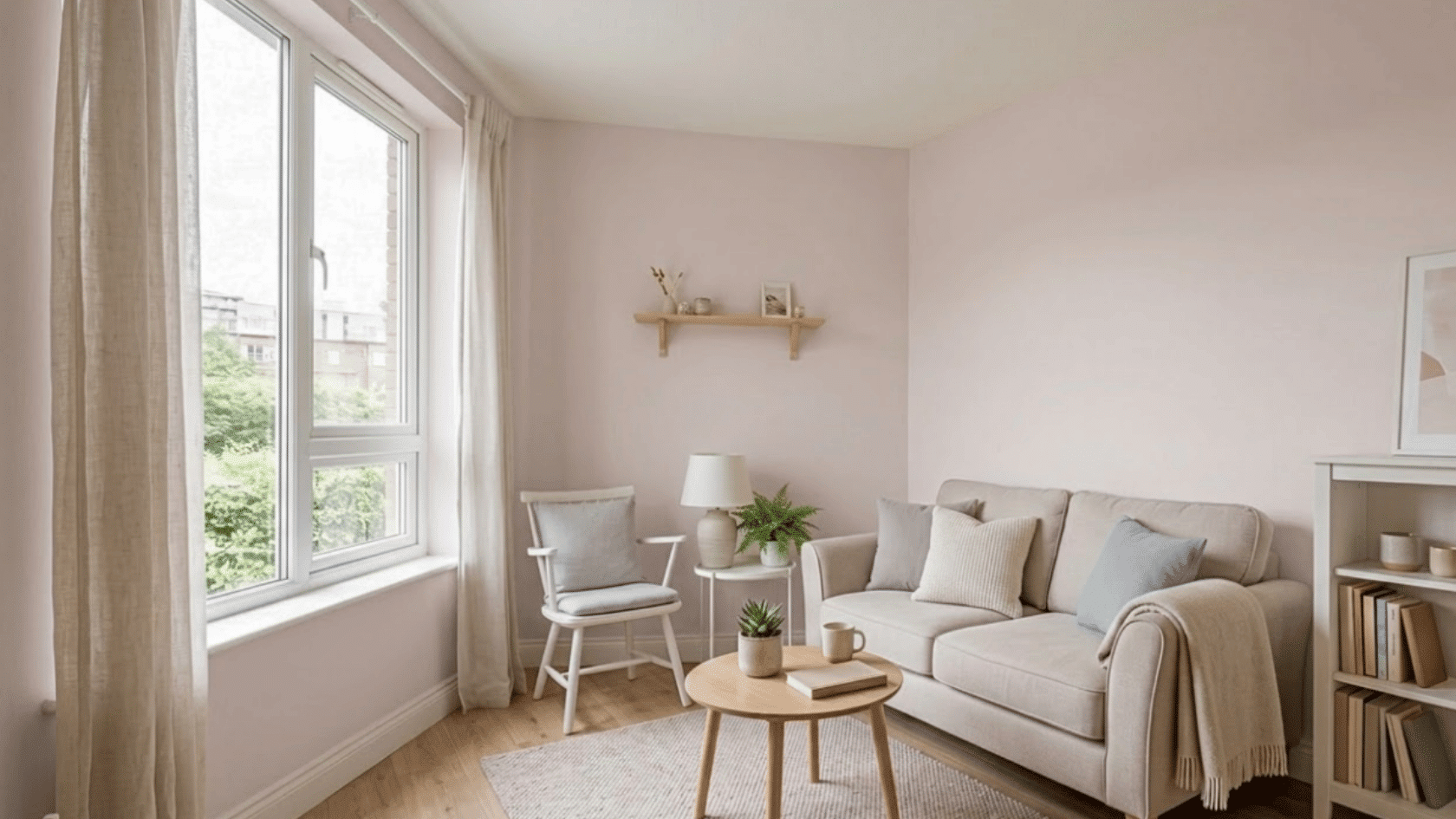 Small room with light walls and neutral furnishings creating a bright open space.