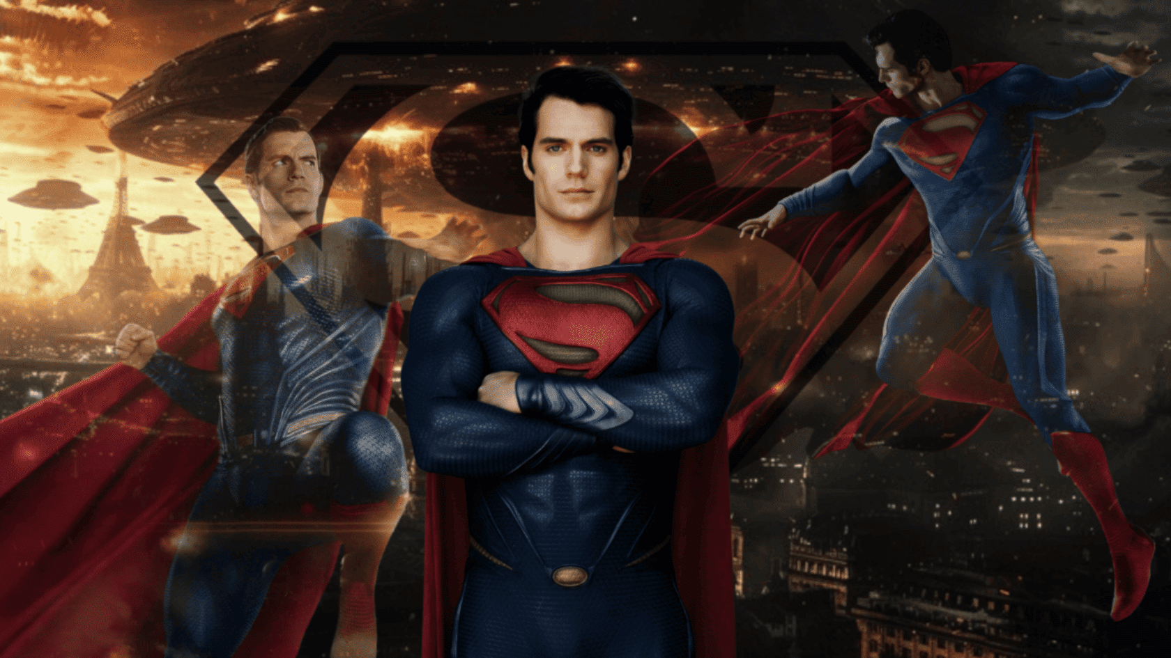 Superhero Superhero Movie Trivia Questions featuring multiple Superman versions in blue and red suits