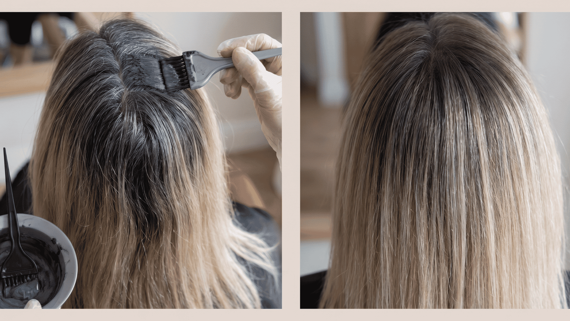 Toner being applied to roots and final soft root blend result.