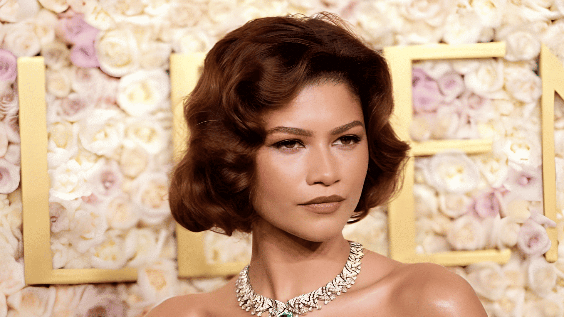 Zendaya with a French bob haircut on a heart-shaped face.