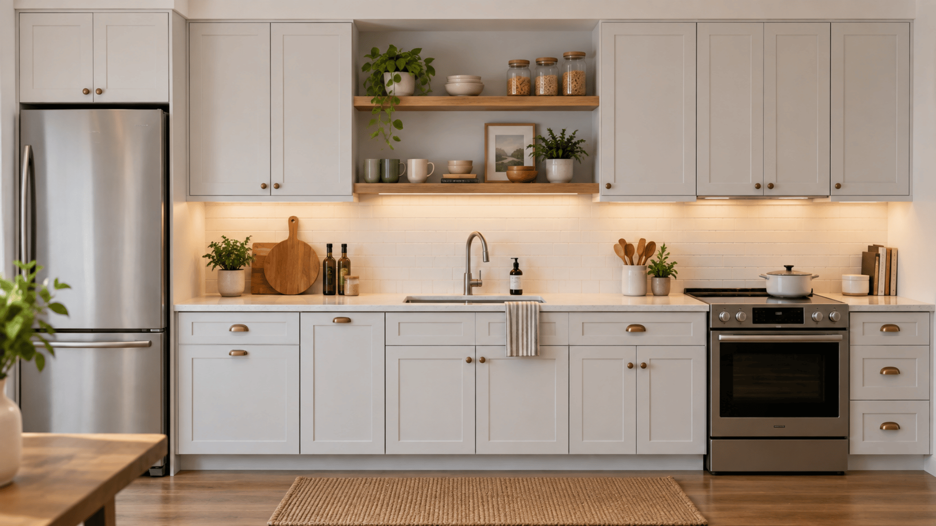 Add Open Shelves Between Upper Cabinets