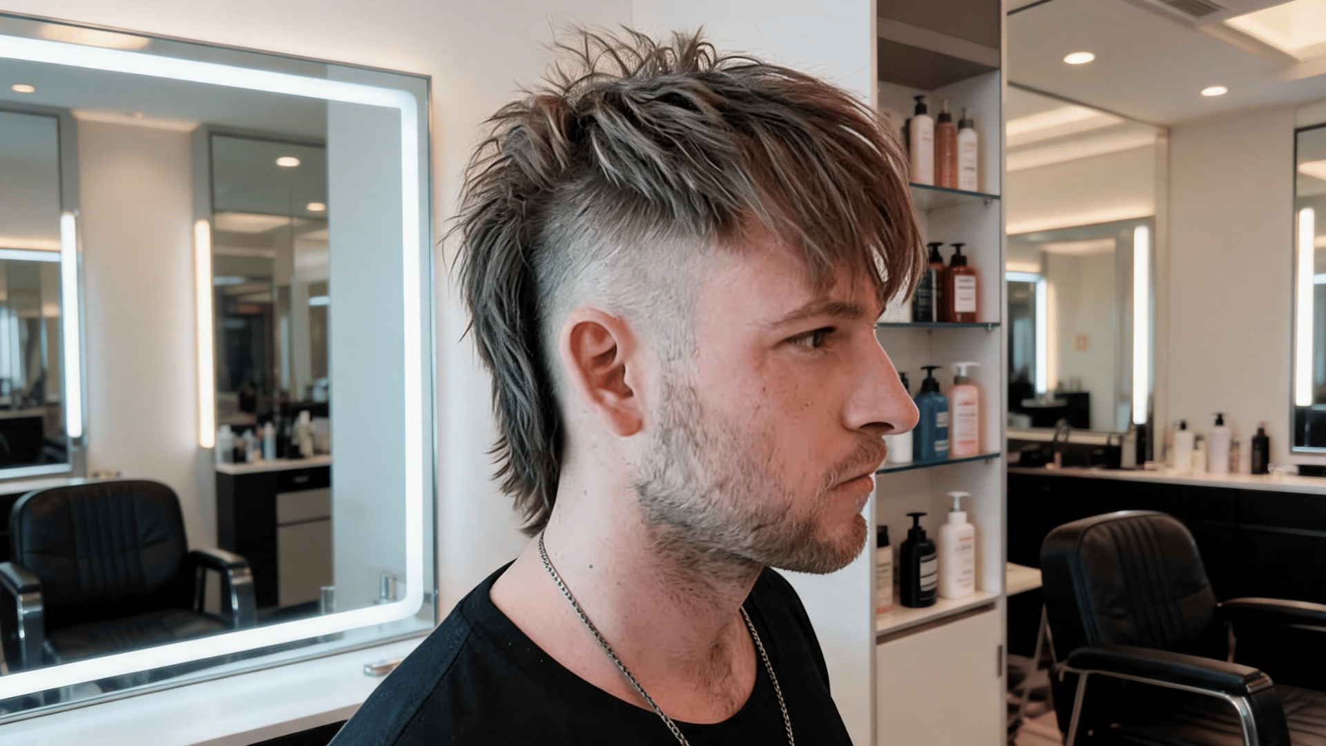 Mohawk mullet with textured center and longer back section showing one of the types of mohawks styles