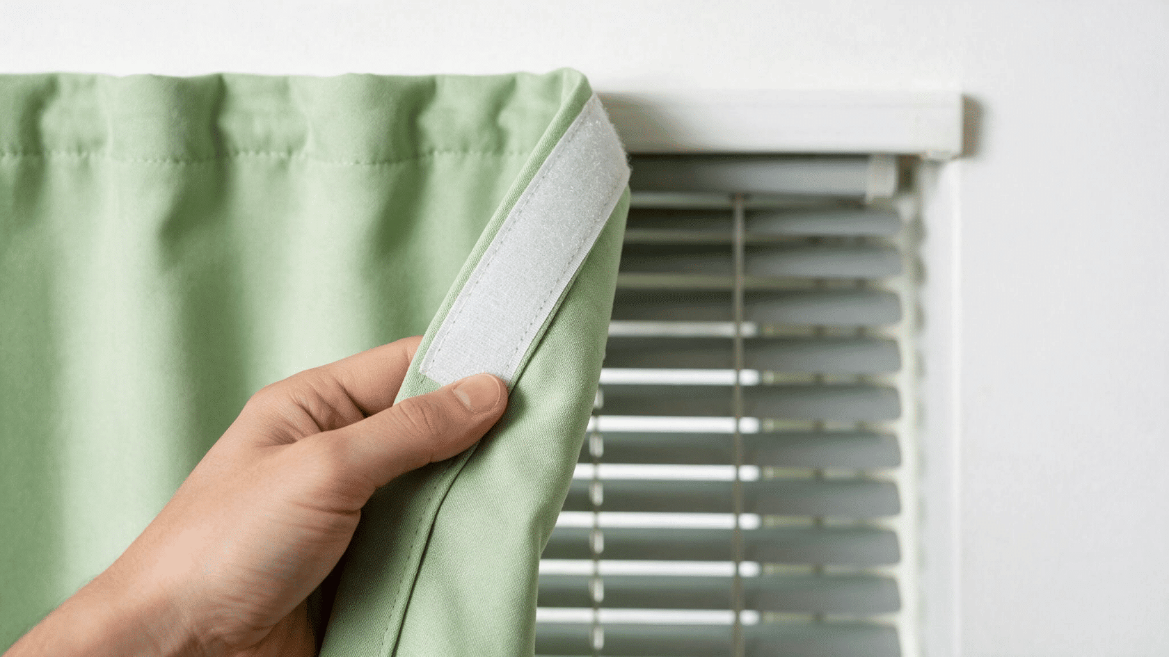 Attach curtains with Velcro strips for a simple no-drill window covering solution.
