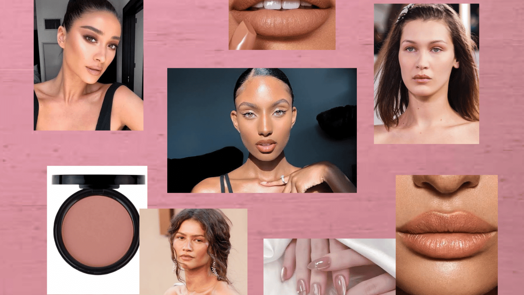 no-makeup look moodboard inspired by Zendaya and Bella Hadid beauty styles