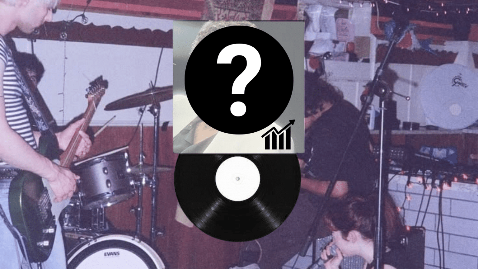 Vinyl record representing the best selling album of all time with music performance background