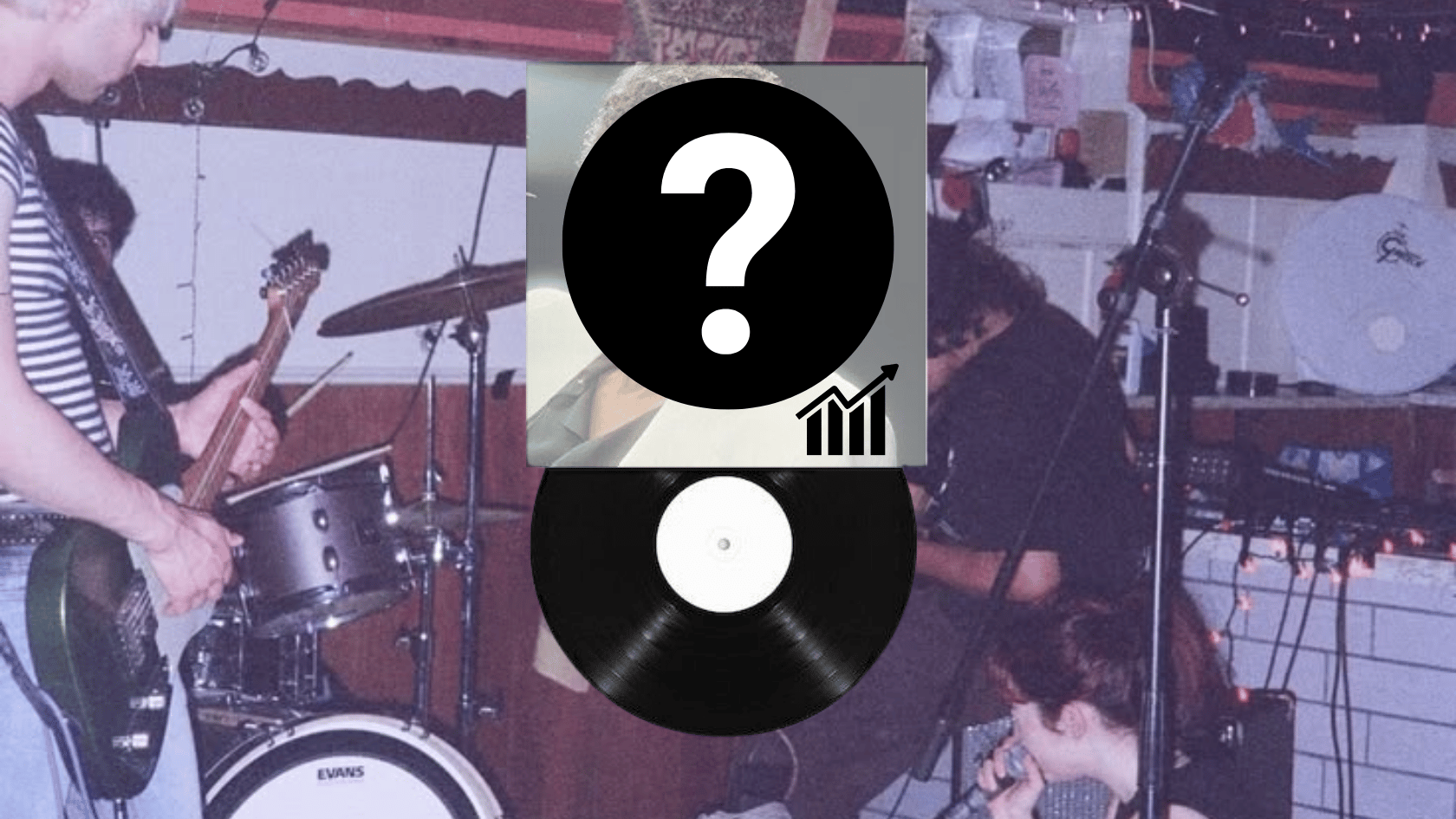 Vinyl record representing the best selling album of all time with music performance background