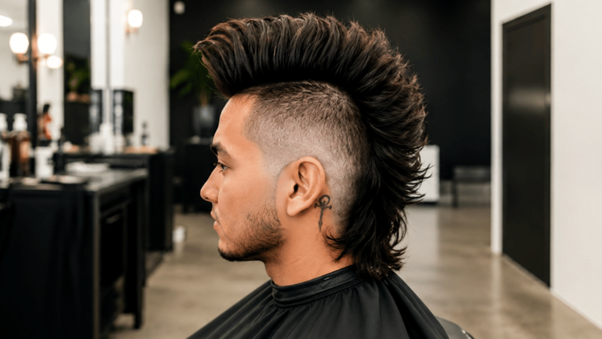 deathhawk mohawk with wide teased center section and dramatic volume showing one of the types of mohawks for men